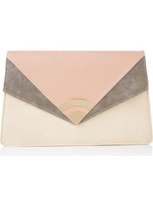 Nude And Grey Colour Block Envelope Clutch - secondary colour: ivory; predominant colour: nude; occasions: evening, occasion, holiday; type of pattern: light; style: clutch; length: hand carry; size: small; material: faux leather; finish: plain; pattern: colourblock