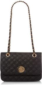 Black Quilted Chain Shoulder Bag - predominant colour: black; occasions: casual, evening, occasion; type of pattern: standard; style: shoulder; length: shoulder (tucks under arm); size: small; material: faux leather; embellishment: quilted; pattern: plain; finish: plain