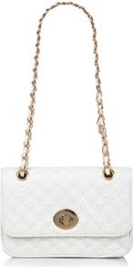 White Quilted Chain Shoulder Bag - predominant colour: white; occasions: casual, evening, occasion, holiday; type of pattern: standard; style: shoulder; length: shoulder (tucks under arm); size: small; material: faux leather; embellishment: quilted; pattern: plain; finish: plain
