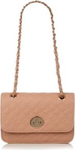 Nude Quilted Chain Shoulder Bag - predominant colour: nude; occasions: casual, evening, occasion, holiday; type of pattern: standard; style: shoulder; length: shoulder (tucks under arm); size: small; material: faux leather; embellishment: quilted; pattern: plain; finish: plain
