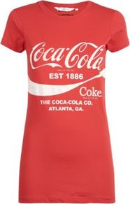 Red Vintage Coca Cola T Shirt - style: t-shirt; secondary colour: white; predominant colour: true red; occasions: casual; length: standard; fibres: cotton - 100%; fit: body skimming; neckline: crew; bust detail: contrast pattern/fabric/detail at bust; sleeve length: short sleeve; sleeve style: standard; texture group: cotton feel fabrics; pattern type: fabric; pattern size: standard; pattern: patterned/print
