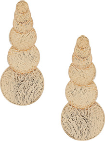 Gold Circle Drop Earrings - predominant colour: gold; occasions: evening, work, occasion, holiday; style: drop; length: long; size: large/oversized; material: chain/metal; fastening: pierced; finish: metallic; embellishment: chain/metal