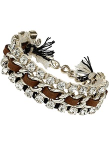 Black Thread Bracelet - secondary colour: chocolate brown; predominant colour: silver; occasions: casual, evening, holiday; style: friendship bracelet; size: standard; material: chain/metal; finish: metallic; embellishment: crystals