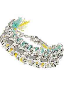 Pastel Thread Bracelet - secondary colour: yellow; predominant colour: silver; occasions: casual, holiday; style: friendship bracelet; size: standard; material: chain/metal; finish: metallic; embellishment: crystals