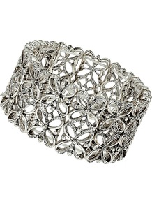 Silver Flower Stretch Bracelet - predominant colour: silver; occasions: casual, evening, holiday; style: cuff; size: large/oversized; material: chain/metal; finish: metallic; embellishment: chain/metal