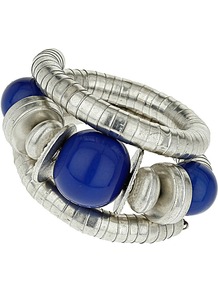 Blue Coil Bracelet - predominant colour: navy; secondary colour: silver; occasions: evening, holiday; style: bangle; size: large/oversized; material: chain/metal; finish: metallic; embellishment: beading