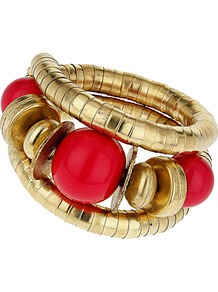 Pink Coil Bracelet - secondary colour: coral; predominant colour: gold; occasions: casual, evening, occasion, holiday; style: cuff; size: standard; material: chain/metal; finish: metallic; embellishment: beading