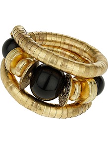 Black Coil Bracelet - predominant colour: gold; secondary colour: black; occasions: evening, holiday; style: bangle; size: large/oversized; material: chain/metal; finish: metallic; embellishment: beading
