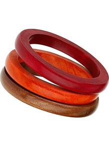 Neutral Wooden Bangle Set - occasions: casual, occasion, holiday; predominant colour: multicoloured; style: bangle; size: small; finish: plain; material: wood