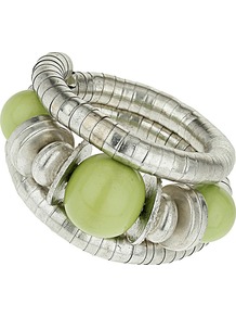Green Coil Bracelet - predominant colour: lime; secondary colour: silver; occasions: casual, evening, occasion, holiday; style: cuff; size: standard; material: chain/metal; finish: metallic; embellishment: beading