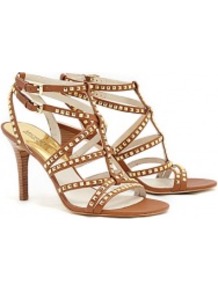 Luggage Alexi Studded Sandals - predominant colour: tan; secondary colour: gold; occasions: evening, occasion, holiday; material: leather; heel height: high; embellishment: studs; ankle detail: ankle strap; heel: stiletto; toe: open toe/peeptoe; style: strappy; finish: plain; pattern: plain
