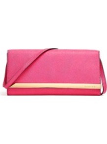 Zinnia Tilda Clutch Bag - predominant colour: pink; secondary colour: gold; occasions: evening, occasion, holiday; type of pattern: standard; style: clutch; length: hand carry; size: standard; material: leather; pattern: plain; finish: plain; embellishment: chain/metal