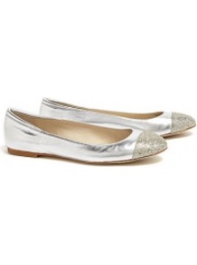 Yvonne Glitter Ballet Flats - predominant colour: silver; occasions: casual, holiday; material: leather; heel height: flat; embellishment: glitter; toe: round toe; style: ballerinas / pumps; trends: metallics; finish: metallic; pattern: plain