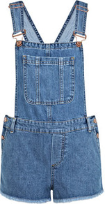 Petites Denim Dungaree - pattern: plain; sleeve style: sleeveless; hip detail: side pockets at hip; bust detail: pocket detail at bust; length: short shorts; predominant colour: denim; occasions: casual; fit: body skimming; fibres: cotton - stretch; sleeve length: sleeveless; texture group: denim; style: dungarees; neckline: low square neck; pattern type: fabric