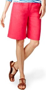 Per Una Pure Linen Shorts - pattern: plain; style: shorts; waist: mid/regular rise; predominant colour: true red; occasions: casual, holiday; length: on the knee; fibres: linen - 100%; texture group: linen; fit: wide leg; pattern type: fabric