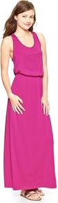 Ruched T Back Maxi Dress - sleeve style: standard vest straps/shoulder straps; fit: fitted at waist; pattern: plain; style: maxi dress; waist detail: elasticated waist; predominant colour: hot pink; occasions: casual, holiday; length: floor length; neckline: scoop; back detail: embellishment at back; sleeve length: sleeveless; pattern type: fabric; texture group: jersey - stretchy/drapey; fibres: viscose/rayon - mix