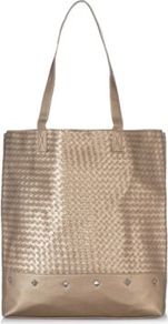 Metallic Woven Stud Tote Sandstone - predominant colour: bronze; occasions: casual, holiday; style: tote; length: shoulder (tucks under arm); size: standard; material: fabric; pattern: plain; finish: metallic