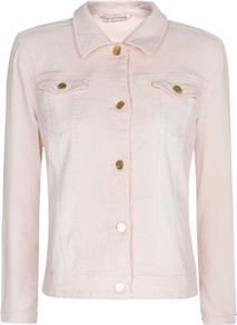 Denim Jacket, Medium Pink - pattern: plain; style: denim; fit: slim fit; predominant colour: blush; occasions: casual; length: standard; fibres: cotton - stretch; collar: shirt collar/peter pan/zip with opening; sleeve length: long sleeve; sleeve style: standard; texture group: denim; collar break: high/illusion of break when open; pattern type: fabric
