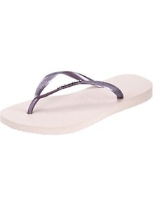 Slim Logo Metallic Flip Flops - secondary colour: white; predominant colour: purple; material: plastic/rubber; heel height: flat; heel: standard; toe: toe thongs; style: flip flops / toe post; occasions: holiday; finish: metallic; pattern: plain