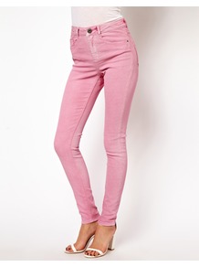 Ridley Supersoft High Waisted Ultra Skinny Jeans In Washed Fushia - style: skinny leg; length: standard; pattern: plain; waist: high rise; pocket detail: traditional 5 pocket; predominant colour: pink; occasions: casual, evening; fibres: cotton - stretch; jeans detail: washed/faded; texture group: denim; pattern type: fabric