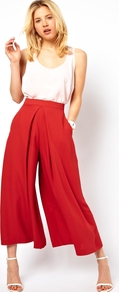 Trousers With Extreme Wide Leg - pattern: plain; style: palazzo; waist: high rise; predominant colour: terracotta; occasions: casual, evening; length: ankle length; fibres: polyester/polyamide - 100%; hip detail: front pleats at hip level; texture group: crepes; fit: wide leg; pattern type: fabric