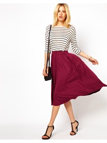 Full Midi Skirt - length: calf length; pattern: plain; fit: body skimming; waist: high rise; predominant colour: burgundy; occasions: casual; style: fit & flare; fibres: viscose/rayon - stretch; pattern type: fabric; texture group: jersey - stretchy/drapey