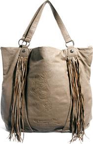 Majestic Large Shoulder Bag - predominant colour: stone; occasions: casual; style: shoulder; length: shoulder (tucks under arm); size: standard; material: faux leather; embellishment: fringing; pattern: plain; finish: plain