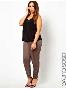 Curve Exclusive Peg Trouser - length: standard; pattern: plain; style: peg leg; waist: high rise; predominant colour: taupe; occasions: casual, evening; fibres: viscose/rayon - 100%; jeans & bottoms detail: turn ups; fit: tapered; pattern type: fabric; texture group: jersey - stretchy/drapey