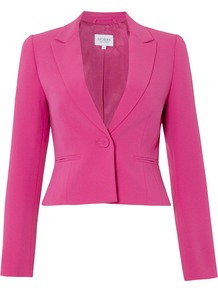 Mildmay Jacket, Rose - pattern: plain; style: single breasted blazer; collar: standard lapel/rever collar; predominant colour: hot pink; occasions: casual, evening, occasion; length: standard; fit: tailored/fitted; fibres: polyester/polyamide - mix; sleeve length: long sleeve; sleeve style: standard; collar break: medium; pattern type: fabric; texture group: other - light to midweight