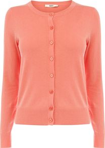 The Crew Cardi, Orange - neckline: round neck; pattern: plain; predominant colour: coral; occasions: casual, work; length: standard; style: standard; fibres: cotton - 100%; fit: slim fit; sleeve length: long sleeve; sleeve style: standard; texture group: knits/crochet; pattern type: knitted - fine stitch