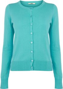 The Crew Cardi, Blue - neckline: round neck; pattern: plain; predominant colour: turquoise; occasions: casual, work; length: standard; style: standard; fibres: cotton - 100%; fit: slim fit; sleeve length: long sleeve; sleeve style: standard; texture group: knits/crochet; pattern type: knitted - fine stitch
