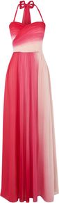 Greta Dip Dye Maxi, Pink - fit: empire; sleeve style: sleeveless; style: maxi dress; waist detail: fitted waist; neckline: halter neck; back detail: low cut/open back; pattern: tie dye; bust detail: ruching/gathering/draping/layers/pintuck pleats at bust; secondary colour: blush; predominant colour: hot pink; occasions: evening, occasion, holiday; length: floor length; fibres: silk - 100%; hip detail: soft pleats at hip/draping at hip/flared at hip; sleeve length: sleeveless; texture group: silky - light; pattern type: fabric; pattern size: standard