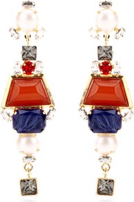 Crystal Bead Embellished Drop Earrings - occasions: evening; predominant colour: multicoloured; style: drop; length: long; size: large/oversized; material: chain/metal; fastening: pierced; finish: patent; embellishment: jewels