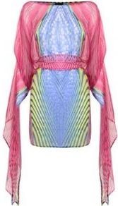 Scales Print Kaftan - neckline: slash/boat neckline; sleeve style: angel/waterfall; length: below the bottom; style: kaftan; waist detail: belted waist/tie at waist/drawstring; secondary colour: pale blue; occasions: casual, evening, holiday; fibres: silk - 100%; fit: body skimming; predominant colour: multicoloured; sleeve length: long sleeve; texture group: sheer fabrics/chiffon/organza etc.; pattern type: fabric; pattern size: big & busy; pattern: patterned/print