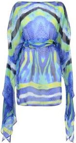 Blur Print Kaftan - neckline: slash/boat neckline; sleeve style: angel/waterfall; length: below the bottom; style: kaftan; waist detail: belted waist/tie at waist/drawstring; predominant colour: royal blue; secondary colour: lime; occasions: casual, evening, holiday; fibres: silk - 100%; fit: straight cut; sleeve length: long sleeve; texture group: sheer fabrics/chiffon/organza etc.; pattern type: fabric; pattern size: big & busy; pattern: patterned/print