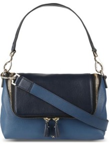Two Toned Cross Body Bag - secondary colour: navy; predominant colour: denim; occasions: casual, evening; type of pattern: standard; style: shoulder; length: shoulder (tucks under arm); size: small; material: leather; finish: plain; pattern: colourblock