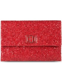 Valorie Glitter Embellished Clutch - predominant colour: true red; occasions: evening, occasion; style: clutch; length: hand carry; size: small; material: leather; embellishment: glitter; pattern: plain; finish: plain