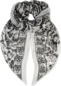 Animalier Silk Chiffon Scarf - secondary colour: ivory; predominant colour: black; occasions: casual, evening, work, occasion; type of pattern: heavy; style: regular; size: large; material: silk; trends: modern geometrics; pattern: patterned/print