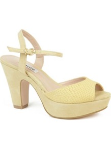 Florida Suede Sandals - predominant colour: primrose yellow; occasions: casual, evening, holiday; material: suede; heel height: high; ankle detail: ankle strap; heel: platform; toe: open toe/peeptoe; style: standard; finish: plain; pattern: animal print