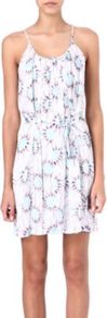 Marcotte Dress - length: mid thigh; sleeve style: spaghetti straps; fit: fitted at waist; style: sundress; waist detail: belted waist/tie at waist/drawstring; occasions: casual, occasion, holiday; neckline: scoop; fibres: silk - 100%; predominant colour: multicoloured; sleeve length: sleeveless; texture group: silky - light; pattern type: fabric; pattern size: standard; pattern: florals
