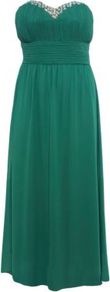 Green Jewel Embellished Maxi Dress - fit: empire; pattern: plain; style: maxi dress; sleeve style: strapless; bust detail: added detail/embellishment at bust; neckline: sweetheart; predominant colour: emerald green; occasions: evening, occasion; length: floor length; fibres: polyester/polyamide - 100%; sleeve length: sleeveless; texture group: sheer fabrics/chiffon/organza etc.; pattern type: fabric; embellishment: jewels