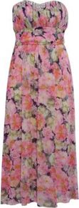 Pink Floral Jewel Embellished Maxi Dress - fit: fitted at waist; style: maxi dress; sleeve style: strapless; neckline: sweetheart; predominant colour: pink; occasions: evening, occasion, holiday; length: floor length; fibres: polyester/polyamide - 100%; sleeve length: sleeveless; texture group: sheer fabrics/chiffon/organza etc.; trends: high impact florals; pattern type: fabric; pattern size: big & busy; pattern: florals; embellishment: jewels