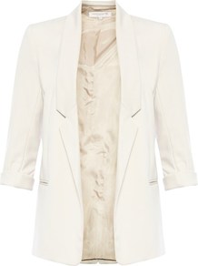 Delicate Delight Jacket - pattern: plain; style: single breasted blazer; length: below the bottom; collar: standard lapel/rever collar; predominant colour: ivory; occasions: casual, evening, work, occasion, holiday; fit: straight cut (boxy); sleeve length: 3/4 length; sleeve style: standard; collar break: low/open; pattern type: fabric; texture group: other - light to midweight; fibres: viscose/rayon - mix