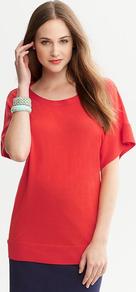 Draped Boatneck Sweater - neckline: slash/boat neckline; sleeve style: dolman/batwing; pattern: plain; length: below the bottom; style: standard; predominant colour: coral; occasions: casual; fibres: cotton - mix; fit: standard fit; sleeve length: short sleeve; texture group: knits/crochet; pattern type: knitted - fine stitch