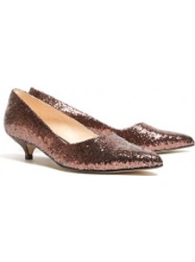 Cordovan Glitter Sonia Kitten Heels - predominant colour: chocolate brown; occasions: evening, occasion; material: leather; heel height: mid; embellishment: glitter; heel: kitten; toe: pointed toe; style: courts; trends: metallics; finish: metallic; pattern: plain