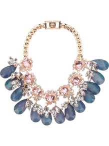 Flower Gemstone Necklace - predominant colour: denim; secondary colour: gold; occasions: evening, occasion; style: choker/collar; length: short; size: large/oversized; material: chain/metal; trends: metallics; finish: metallic; embellishment: jewels