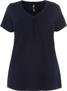 Navy V Neck T Shirt - neckline: v-neck; pattern: plain; style: t-shirt; predominant colour: navy; occasions: casual; length: standard; fibres: cotton - 100%; fit: body skimming; sleeve length: short sleeve; sleeve style: standard; pattern type: fabric; texture group: jersey - stretchy/drapey
