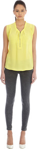 Extended Shoulder Zip Blouse - neckline: v-neck; pattern: plain; sleeve style: sleeveless; style: blouse; bust detail: buttons at bust (in middle at breastbone)/zip detail at bust; predominant colour: primrose yellow; occasions: casual, holiday; length: standard; fibres: polyester/polyamide - 100%; fit: straight cut; sleeve length: sleeveless; texture group: sheer fabrics/chiffon/organza etc.; pattern type: fabric
