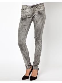 Dirty Wash Skinny Jeans - style: skinny leg; length: standard; pattern: plain; waist: low rise; pocket detail: traditional 5 pocket; predominant colour: mid grey; occasions: casual; fibres: cotton - 100%; jeans detail: washed/faded; texture group: denim; pattern type: fabric; pattern size: standard
