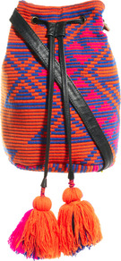 Bright Aztec Duffel - secondary colour: hot pink; predominant colour: bright orange; occasions: casual; style: rucksack; length: rucksack; size: standard; material: fabric; embellishment: tassels; pattern: patterned/print